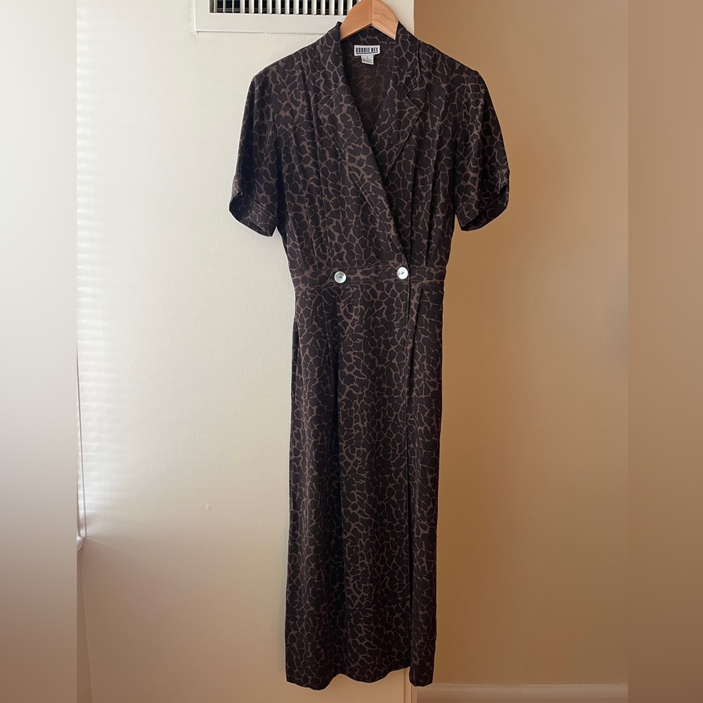 Robbie Bee Brown Animal Print Silk Dress